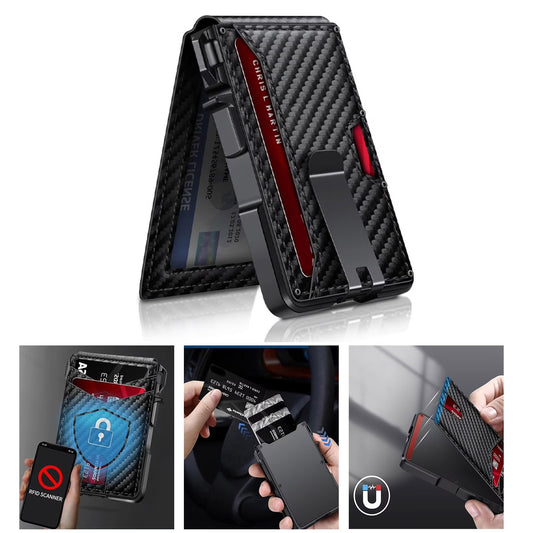 RFID wallet front view with money clip and ID window
