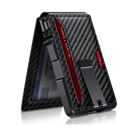 RFID secure leather wallet with pop-up card case